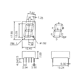 LED displej 13,2mm zeleni zaj. anoda 2,1V 15mA