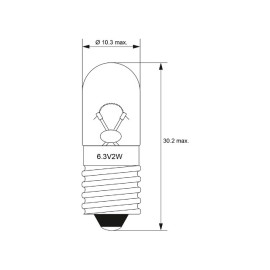 Žarulja E10 6,3V 320mA 2W 10,3x30,2mm