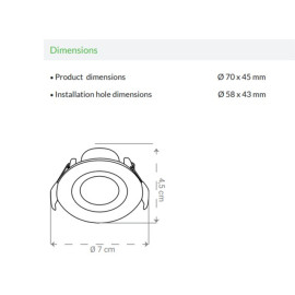 LED downlight 3W 6000K 30000h 70x45 ugradbeni bije