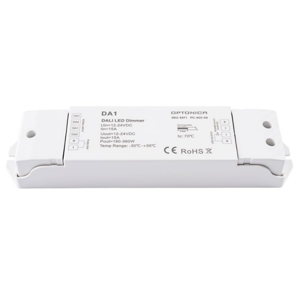 LED dimmer 12/24VDC 15A 180/360W DALI Optonica