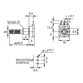 Potenciometar rotacioni 0,2W 25K pla. lin. mo.