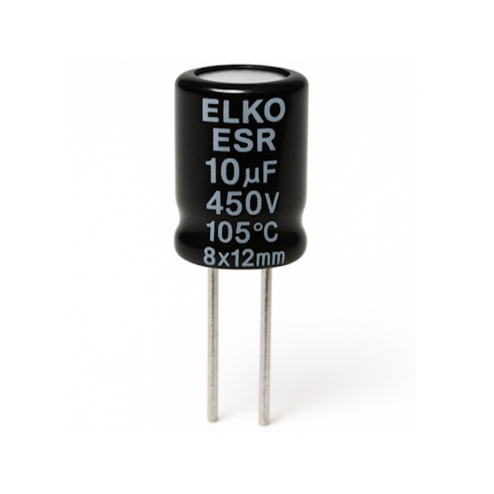 Elko ESR 10uF 450V 105°C 8x12mm stojeći Elko ESR 10uF 450V 105°C 8x12mm stojeći