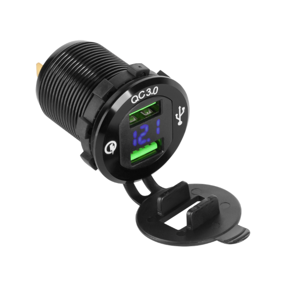 Utičnica 2xUSB auto 12-24VDC QC 3A; LED voltmetar Utičnica 2xUSB auto 12-24VDC QC 3A; LED voltmetar