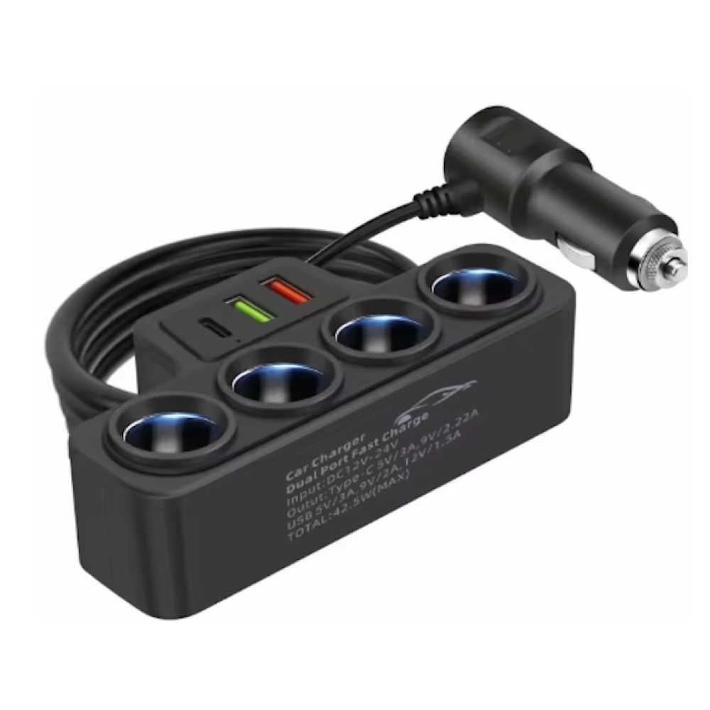 Adapter za auto upaljač M na 4xŽ 12/24V + 3xUSB