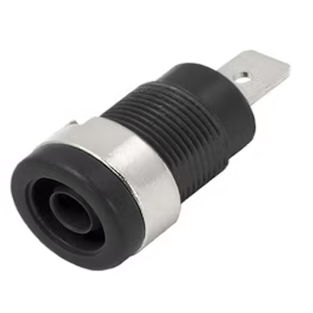 Banana utičnica 32A 4mm crna; izolirana; stopica