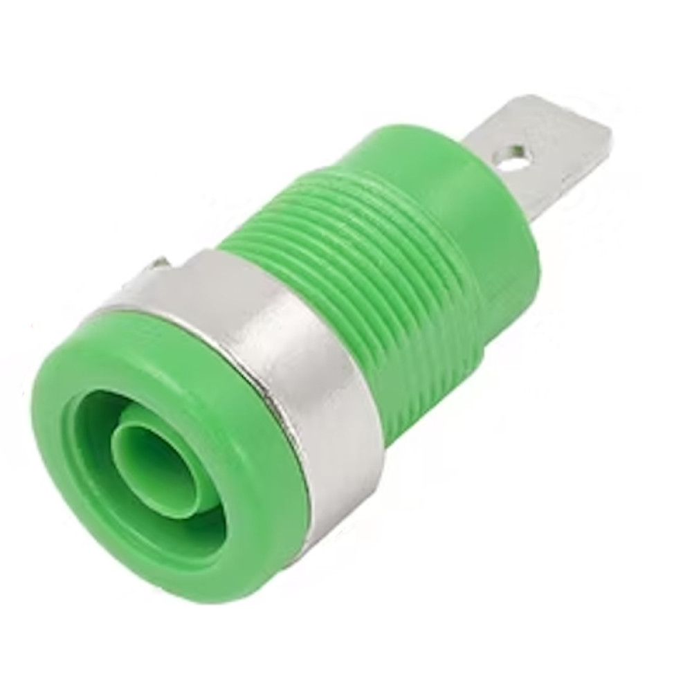 Banana utičnica 32A 4mm zelena; izolirana; stopica