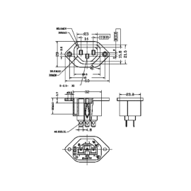 Utičnica 230VAC 10A C13 IEC60320 za šasiju