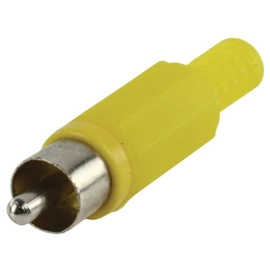 Konektor činč muški za kabel; plastični; žuti