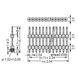 Konektor 20p 2,54mm H-29mm za pločicu
