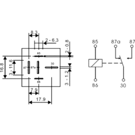 Relej auto 12VDC / 80A 72R 1,8W 28x28x25mm