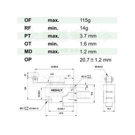 Prekidač mikro 10A 230VAC + kotačić 28mm Highly