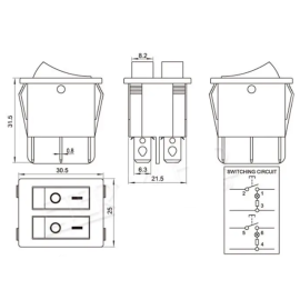 Prekidač vaga 2xON-OFF 2x3pin 230V 16A crni