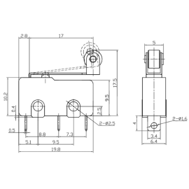Prekidač mikro 5A 230VAC + kotačić R17mm