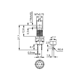 Taster potisni otvoreni 50VDC 0,3A; crveni mini