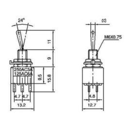Prekidač KIP ON-ON 2x3pin 230VAC 3A