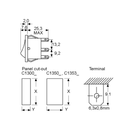 Prekidač vaga ON-OFF 1x2pin 16A 230V crni označeni
