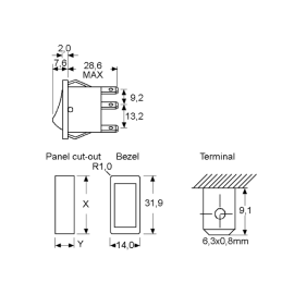 Prekidač vaga ON-OFF 1x3pin 16A 230V s tinj.crveni