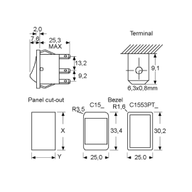 Prekidač vaga ON-OFF 2x2pin 16A 230V s tinj. crven