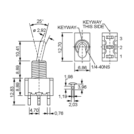Prekidač KIP ON-OFF-ON 1x3pin 250V 3A