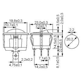 Prekidač vaga ON-OFF 1x2pin 230V 10A okrugli crni
