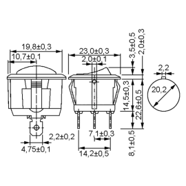 Prekidač vaga ON-OFF 1x3pin 10A 230V s tinj. crven