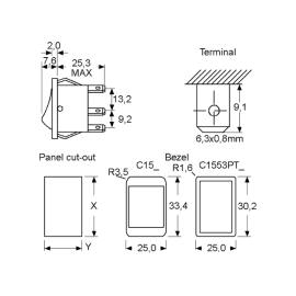 Prekidač vaga ON-OFF 2x3pin 16A 230VAC crni
