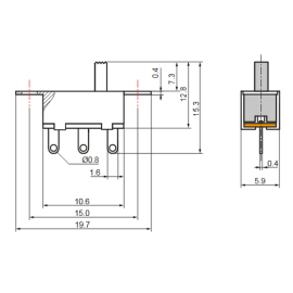 Prekidač klizni ON-OFF 1x3pin 0,1A 150V za šasiju