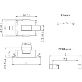 Taster SMD print ležeći 3,8x6x2,5mm 12V 0,05A