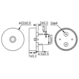 Piezo bez oscilatora 22x9mm 5-30VDC 4kHz 90dB