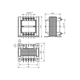 Trafo EI 12VA 230V/9V 1,3A EI54/18 neizolirani