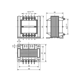 Trafo EI 40VA 230V/2x12V 2x1,6A EI66/33 neizoliran