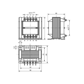 Trafo EI 40VA 230V/2x15V 2x1,35A EI66/33 neizolir.