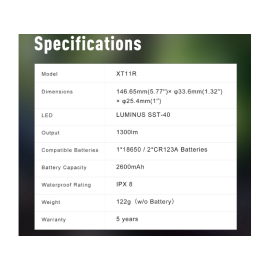 Svjetiljka Klarus XT11R; ACCU, 1300lm, 300m, IPX8