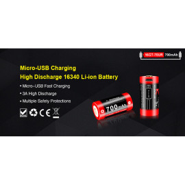Baterija litij-ion 16340 3,7V 700mAh Klarus USB