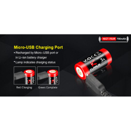 Baterija litij-ion 16340 3,7V 700mAh Klarus USB