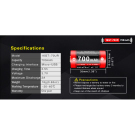 Baterija litij-ion 16340 3,7V 700mAh Klarus USB