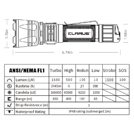 Svjetiljka Klarus XT12GT PRO; ACCU, 1600lm, 805m