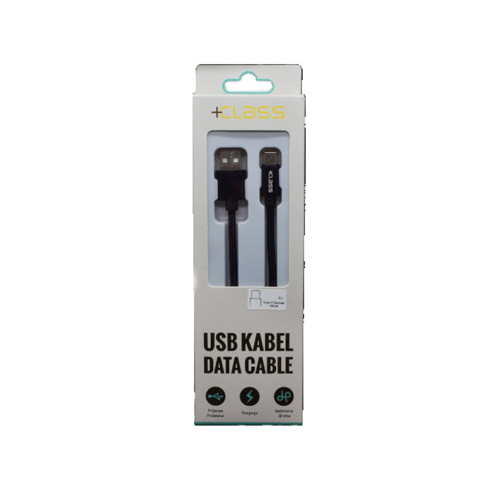 Kabel USB 2.0 A muški / USB-C; 3m; crni Kabel USB 2.0 A muški / USB-C; 3m; crni