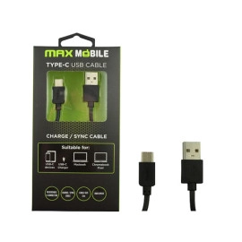 Kabel USB 2.0 A muški / USB-C; 2m; 2A; MaxM; crni