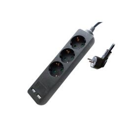 Produžni kabel 3xŠUKO 1,5m + 2xUSB 2.4A; 3x1,5mm