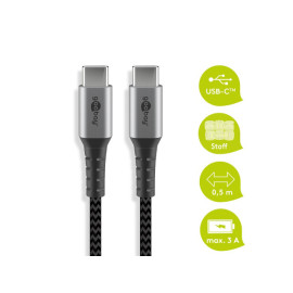 Kabel USB-C muški / USB-C muški; 0,5m; pleteni siv