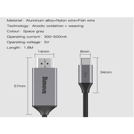 Kabel USB-C na HDMI19 muški; 4K; Baseus; 1.8m
