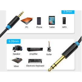 Kabel 6,35 stereo muški / 3,5 stereo muški; 2m