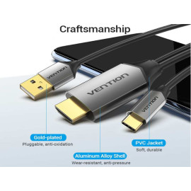 Kabel USB-C na HDMI19 muški + USB napajanje 1,5m 
