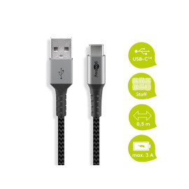 Kabel USB 2.0 A muški / USB-C 2m; 3A pleteni; sivi