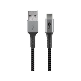 Kabel USB 2.0 A muški / USB-C 2m; 3A pleteni; sivi