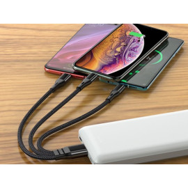 Kabel USB 2.0 A muški / Micro-B+USB-C+iPhone 0,25m