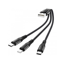 Kabel USB 2.0 A muški / Micro-B+USB-C+iPhone 0,25m