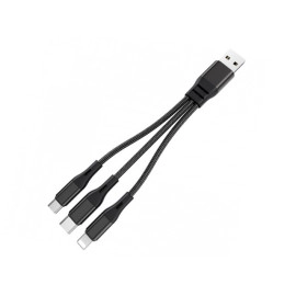 Kabel USB 2.0 A muški / Micro-B+USB-C+iPhone 0,25m