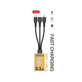 Kabel USB 2.0 A muški / Micro-B+USB-C+iPhone 1,2m